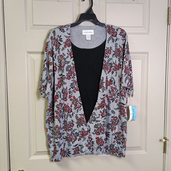 C. D. Daniels Womens Cardigan Size 2X Gray Floral Black Undershirt NWT Vintage - Picture 1 of 5